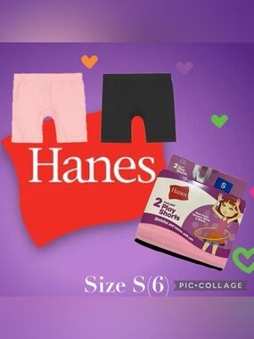 Hanes Girls Tagless Play Shorts Underwear Two Pack NEW in Pack Size S(6)